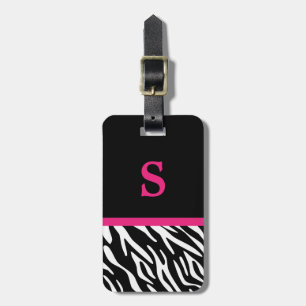 Monogram Zebra Print & Pink Accent Luggage Tag Gepäckanhänger
