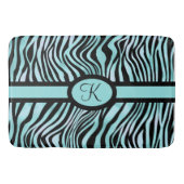 Monogram Zebra print Schwarz und Aquamarin Türkis Badematte (Vorderseite)
