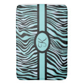Monogram Zebra print Schwarz und Aquamarin Türkis Badematte (Vorderseite Vertikal)
