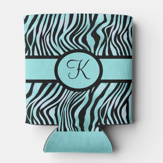 Monogram Zebra print Schwarz und Aquamarin Türkis Dosenkühler (Rückseite)