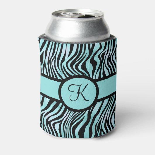 Monogram Zebra print Schwarz und Aquamarin Türkis Dosenkühler (Kanne Rückseite)