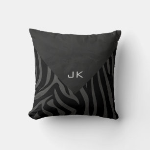 Monogram Zebra Schwarz und Grau Kissen