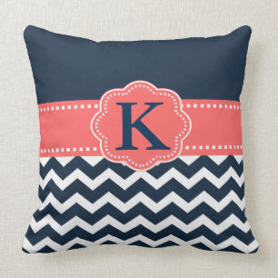 "Monogram Zickzack in Navy/Coral"-PILLOW Kissen