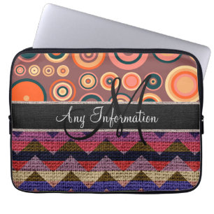 Monogram Zickzack Zigzag Burlap Jute Circles Laptopschutzhülle