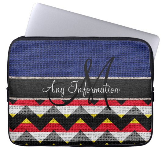Monogram Zickzack Zigzag Burlap Jute Laptopschutzhülle (Vorderseite)