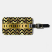 Monogramc Metallic Gold Zigzag Zickzack Muster Gepäckanhänger (Vorderseite horizontal)