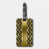Monogramc Metallic Gold Zigzag Zickzack Muster Gepäckanhänger (Rückseite vertikal)