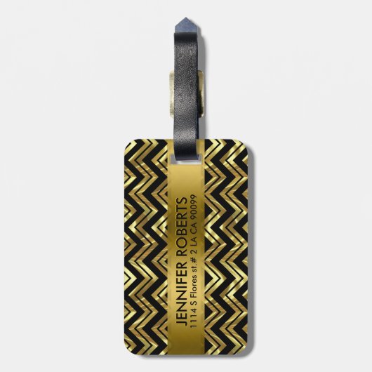 Monogramc Metallic Gold Zigzag Zickzack Muster Gepäckanhänger (Rückseite vertikal)
