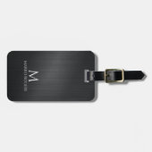 Monograme Black Gray Brushed Aluminum Texture Gepäckanhänger (Vorderseite horizontal)