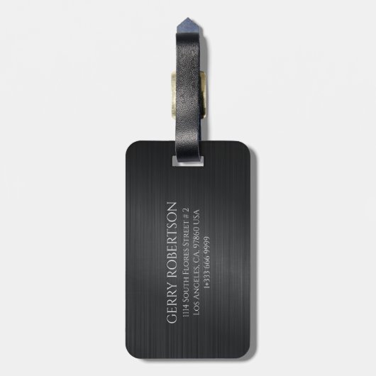 Monograme Black Gray Brushed Aluminum Texture Gepäckanhänger (Rückseite vertikal)
