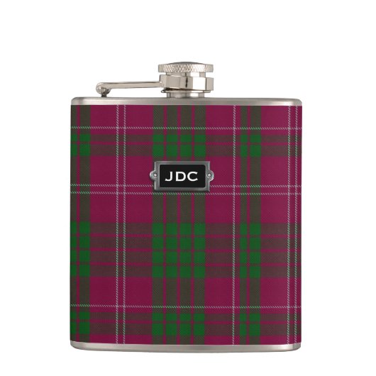 Monogramed Clan-Crawfordtartan-karierte Flasche Flachmann (Vorderseite)
