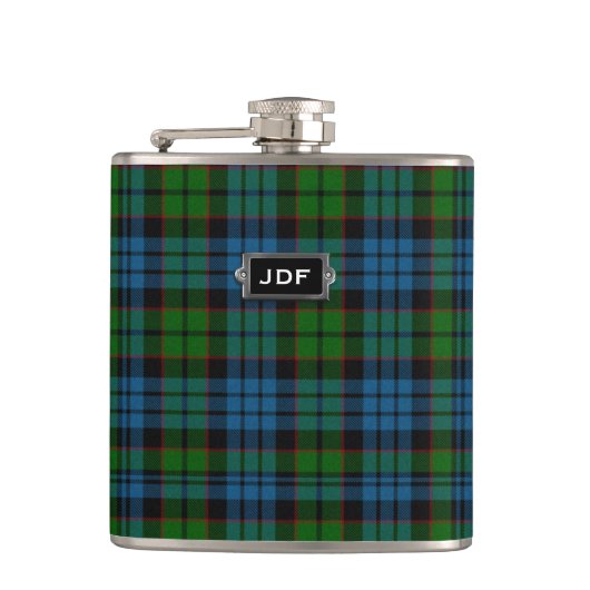 Monogramed Clan Fletcher Tartan-karierte Flasche Flachmann (Vorderseite)