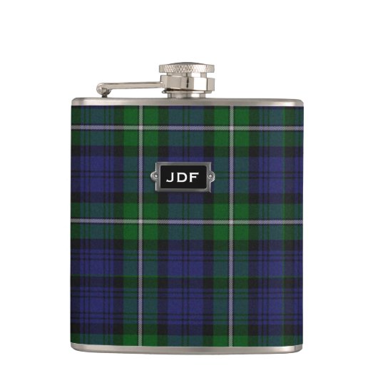 Monogramed Clan Forbes Tartan-karierte Flasche Flachmann (Vorderseite)