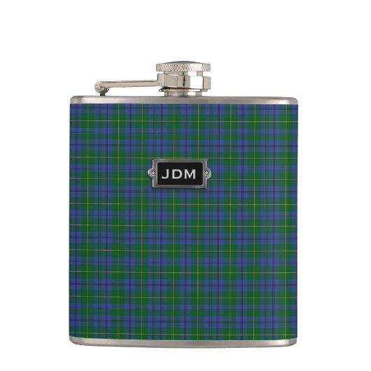 Monogramed Clan-Johnstontartan-karierte Flasche Flachmann (Vorderseite)
