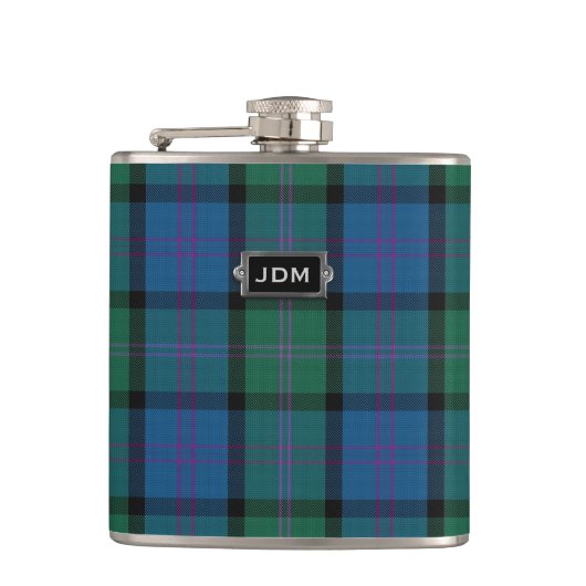 Monogramed Clan MacThomas Tartan Kariert Flask Flachmann (Vorderseite)