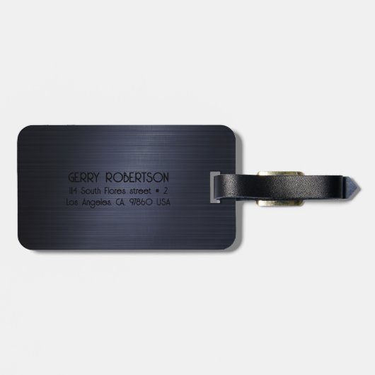 Monogramed Dark-Blue Brushed Aluminum Gepäckanhänger (Rückseite horizontal)