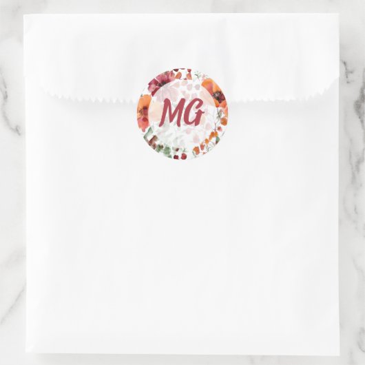 Monogramed Fall Floral  Runder Aufkleber (Tasche)