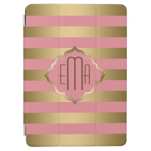 Monogramed Gold Stripes & Pink Geometric Pattern iPad Air Hülle