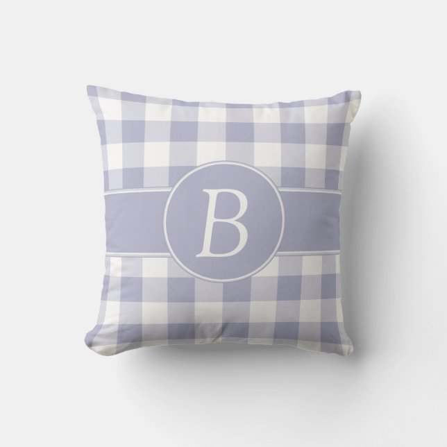 Monogramed Lavendel u. weißes Gingham-Kissen Kissen (Vorderseite)