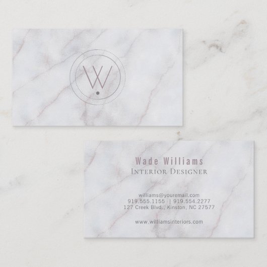 Monogramed Luxe Gray Marble Visitenkarte (Vorne/Hinten)