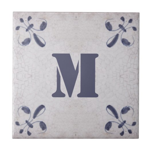 Monogramed Repro Portugiesisch Blue Azulejos Tile Fliese (Vorderseite)