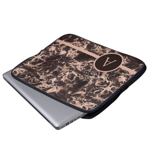 Monogramed Rose Gold Marble Laptopschutzhülle (Vorne Knopf)