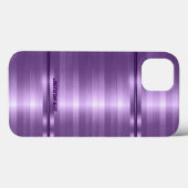 Monogramed Shiny Metallic Lila Stripes iPhone Ca Case-Mate iPhone Hülle (Rückseite (Horizontal))