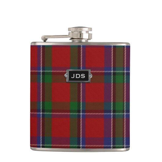 Monogramed Sinclair Tartan-karierte Flasche Flachmann (Vorderseite)