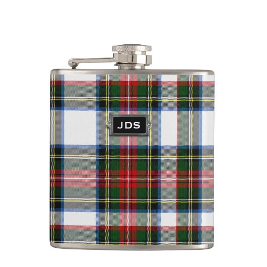 Monogramed Stewart Kleidertartan-karierte Flasche Flachmann (Vorderseite)