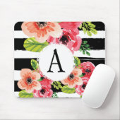 Monogramed Watercolor-Blumen- u. Schwarz-weiße Mousepad (Mit Mouse)