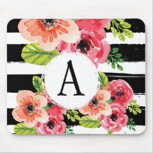 Monogramed Watercolor-Blumen- u. Schwarz-weiße