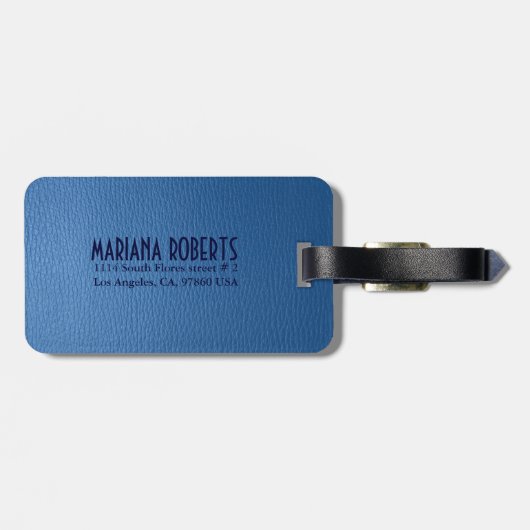 Monogramed Worn-Out Blue Leather Look Gepäckanhänger (Rückseite horizontal)