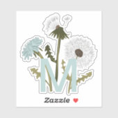 Monogramierte Blume aus Grau-Blau-Kronleuchter Aufkleber (Blatt)