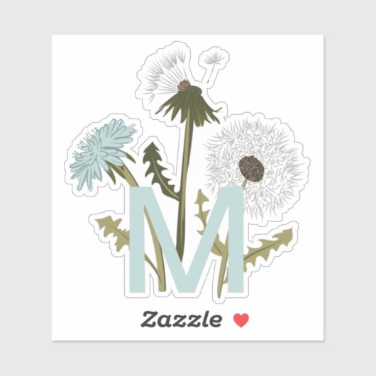 Monogramierte Blume aus Grau-Blau-Kronleuchter Aufkleber (Blatt)