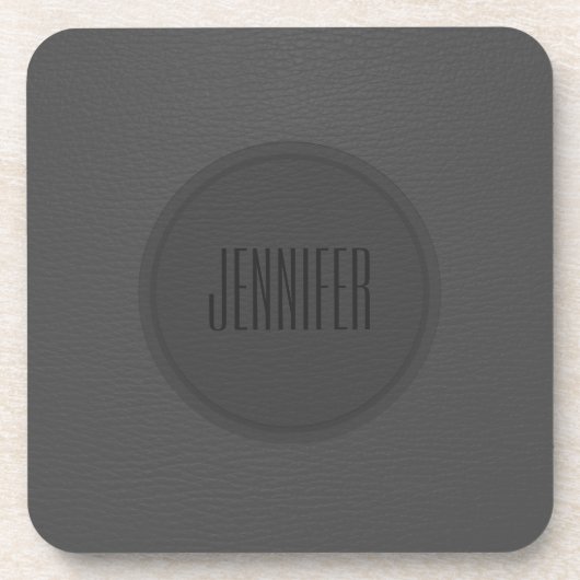 Monogramierte dunkelgraue Ledertextur Untersetzer (Vorderseite)