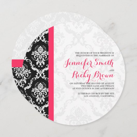 Monogramierte elegante Schwarz-Weiß-Hochzeit Einladung (Vorne/Hinten)