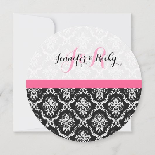 Monogramierte elegante Schwarz-Weiß-Hochzeit Einladung (Rückseite)