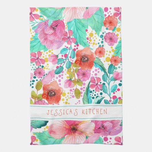 Monogramierte farbige WasserColor Floral Collage Handtuch (Vertikal)