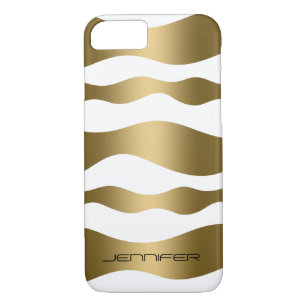 Monogramierte Gold Zebra Streifen weißer Hintergru iPhone 8/7 Hülle