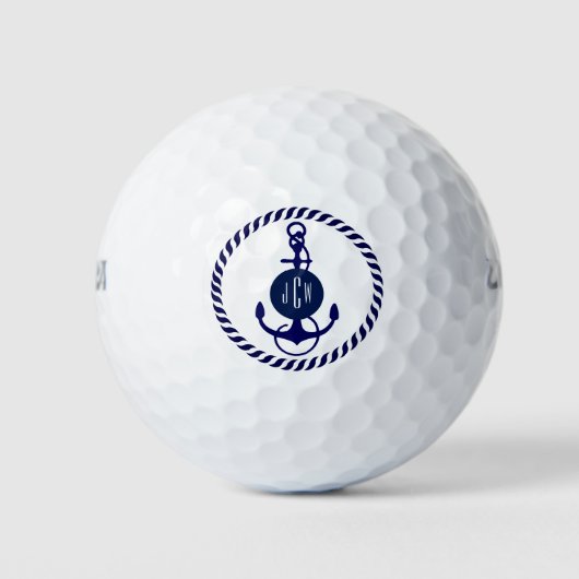 Monogramierter Anker des Navy Blue Nautical Boat Golfball (Vorderseite)