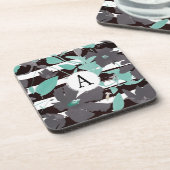 Monogramierter, Aquamariner Blumenstreifen Getränkeuntersetzer (Linke Seite)