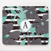 Monogramierter Aquamariner grauer Floral Streifen Mousepad (Vorne)