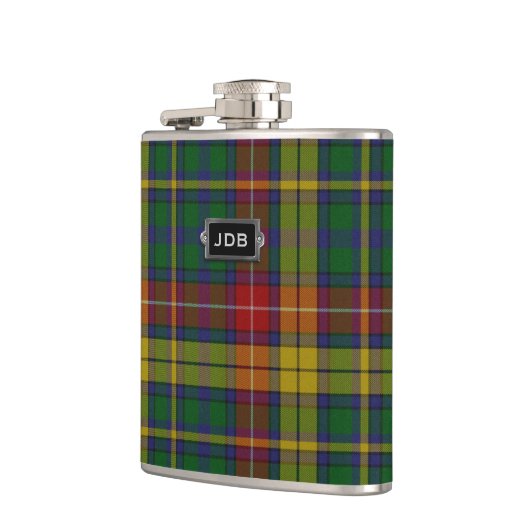 Monogramierter Clan Buchanan Tartan Kariert Flask Flachmann (Links)