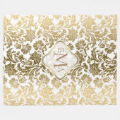 Monogramierter Gold- und White Floral Damask Fleecedecke (Vorderseite (Horizontal))