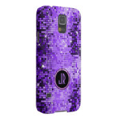 Monogramierter Lila Disco-Ball-Glitzer Case-Mate Samsung Galaxy Hülle (Rückseite/rechts)