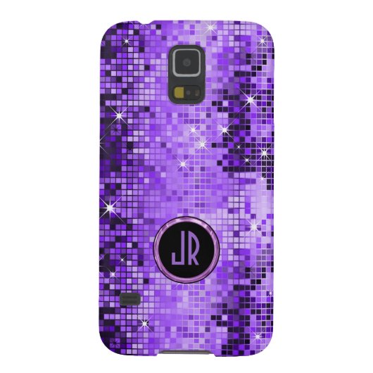 Monogramierter Lila Disco-Ball-Glitzer Case-Mate Samsung Galaxy Hülle (Rückseite)