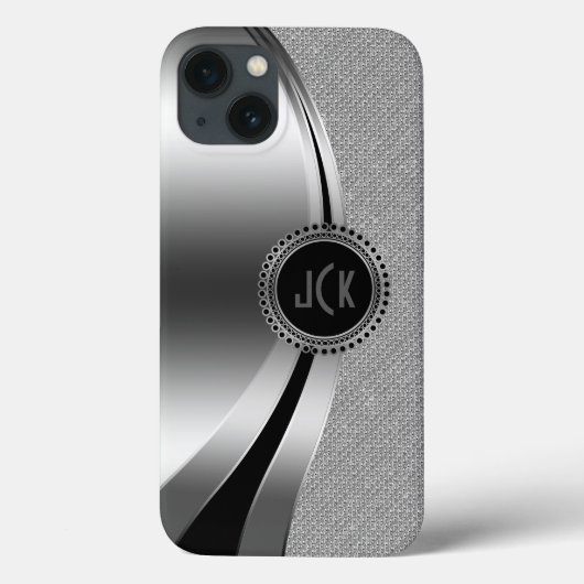 Monogramierter Metallic Silver & Diamonds Glitzer Case-Mate iPhone Hülle (Rückseite)