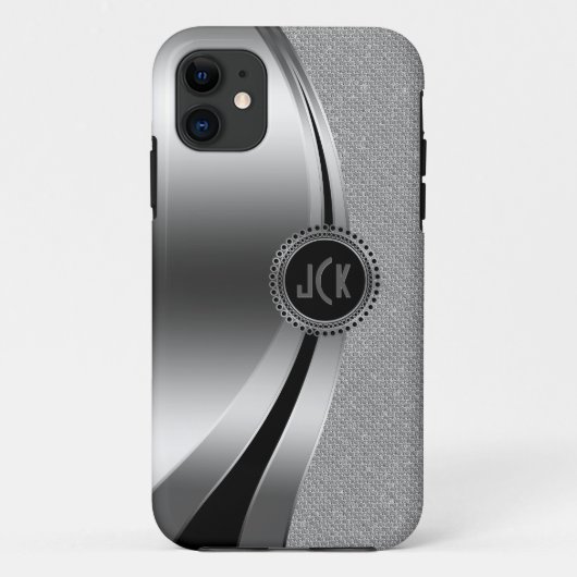 Monogramierter Metallic Silver & Diamonds Glitzer Case-Mate iPhone Hülle (Rückseite)