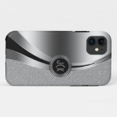 Monogramierter Metallic Silver & Diamonds Glitzer Case-Mate iPhone Hülle (Rückseite (Horizontal))