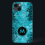 Monogramierter Metallic Turquoise Sequence Glitzer iPhone 13 Hülle<br><div class="desc">Monogrammatikalische Version der beliebten metallischen Sequenz sehen türkisfarben Töne Disco Spiegel Muster. Die Diskothek Retro 70er Jahre spiegelt sich in den Bändern und Glitzern wider. Achten Sie auf dieses Design in vielen Tönen. Lila blaugrünes Rosa und kann in Ihrer Lieblingsfarbe angefordert werden. Es handelt sich um ein Bildmuster und nicht...</div>